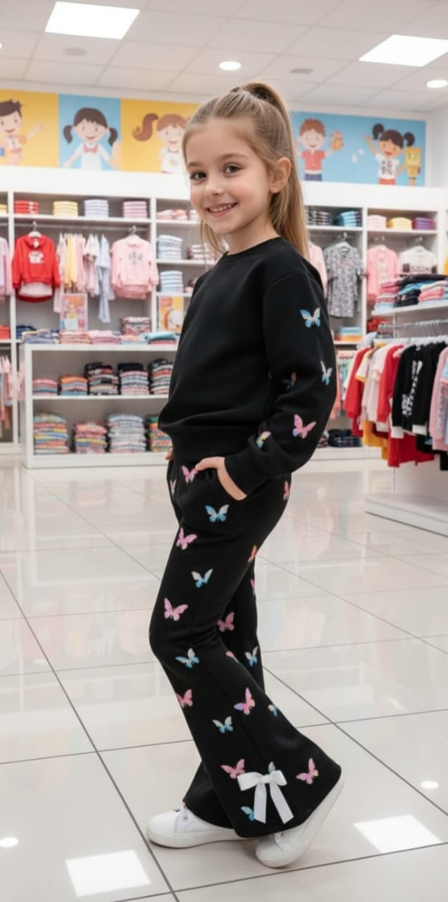 Black All Over Butterfly with Butterfly Printed pajama Kids track suit