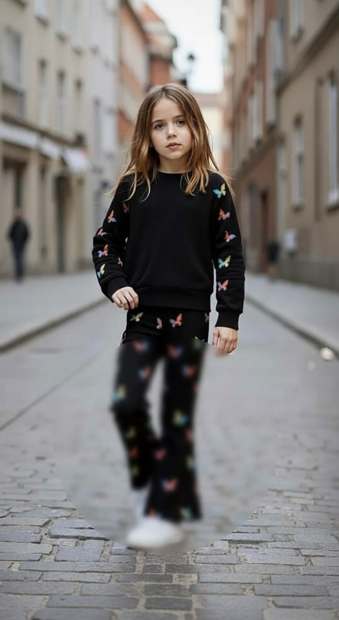 Black All Over Butterfly with Butterfly Printed pajama Kids track suit