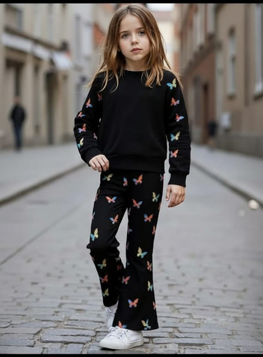 Black All Over Butterfly with Butterfly Printed pajama Kids track suit