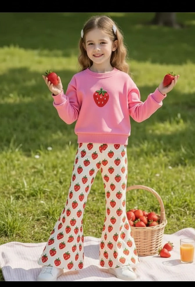 Pink Strawberry with All over strawberry Printed pajama Kids track suit