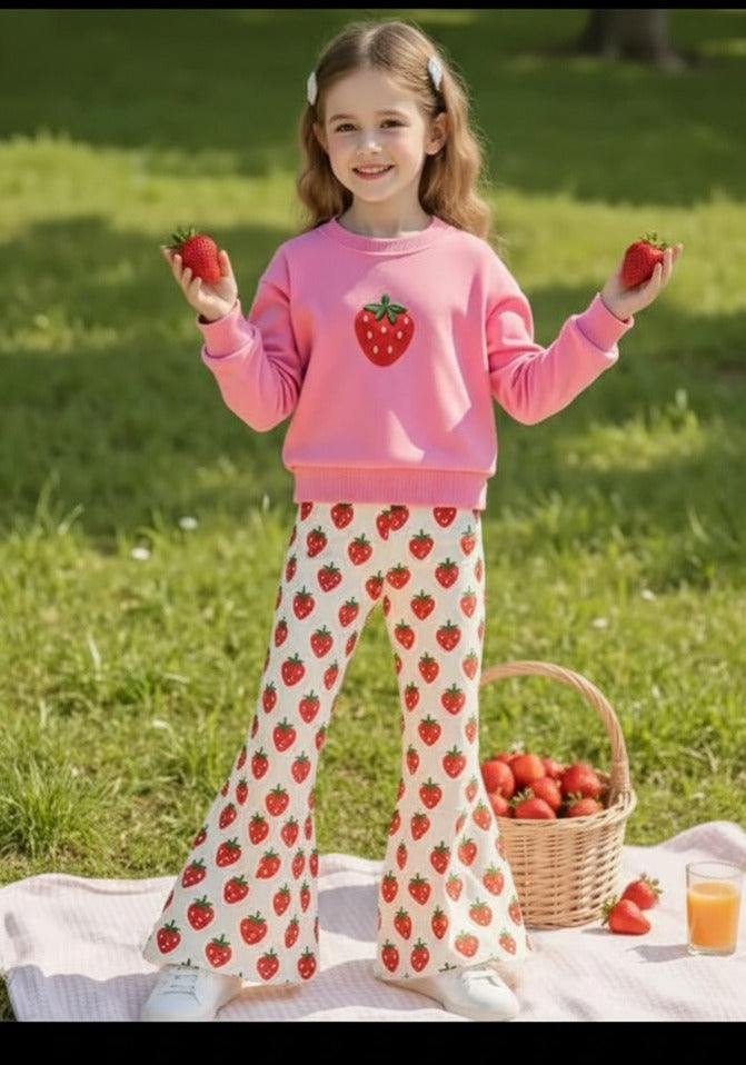 Pink Strawberry with All over strawberry Printed pajama Kids track suit