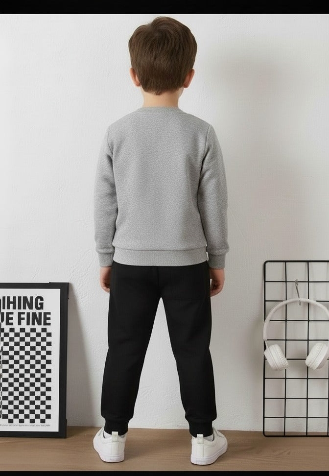 Grey Big Orange Dinosor with Black pajama Kids track suit