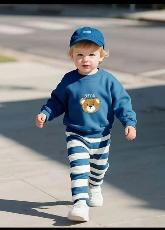 Blue Bear with stripes pajama Kids track suit