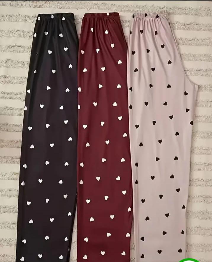 Pack Of 3 Multi Colored Hearts Printed Plazzo Pajamas For Ladies