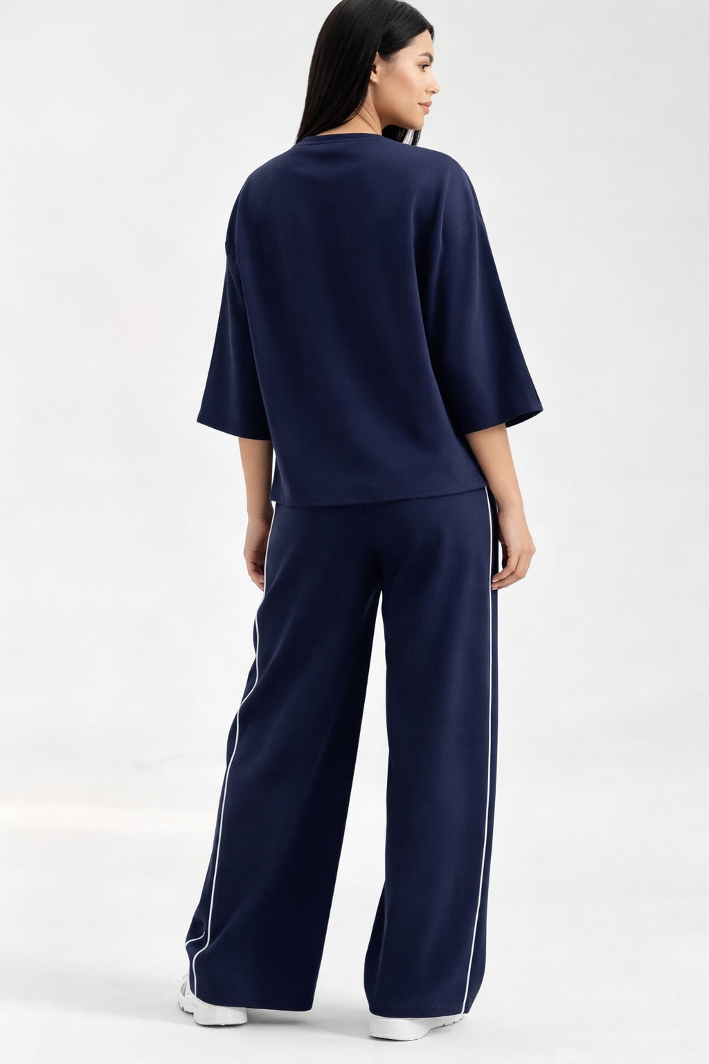 Navy Blue with White lining Plain plazzo night suit for her