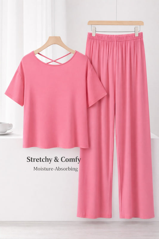 (New) Pink Round Neck with Matching lace Half sleeves with plazo night suit