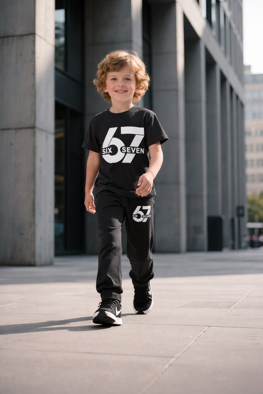 Black half sleeves 67 printed kids suit