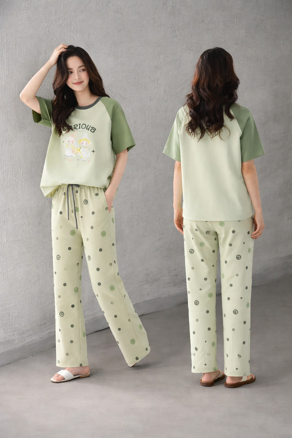 (NEW ) Olive green Carious Printed Night suit For her
