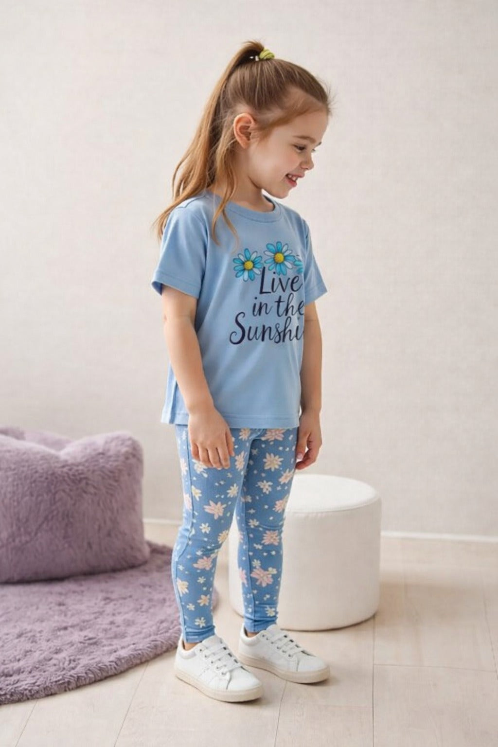 Sky blue live in the sunshine printed kids night suit