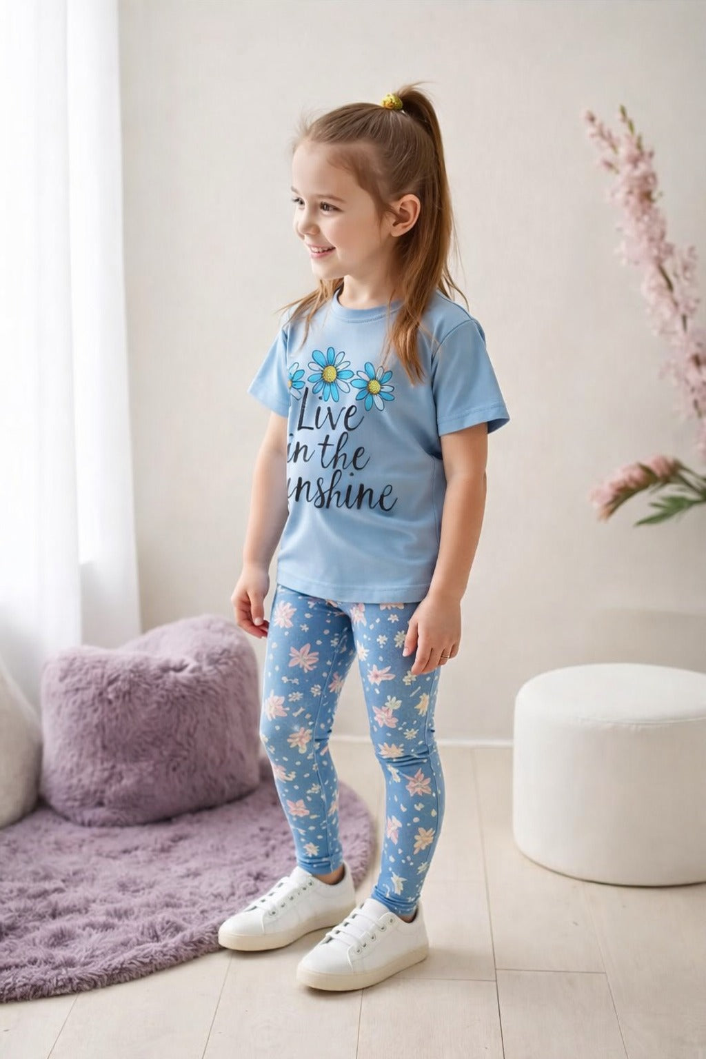 Sky blue live in the sunshine printed kids night suit
