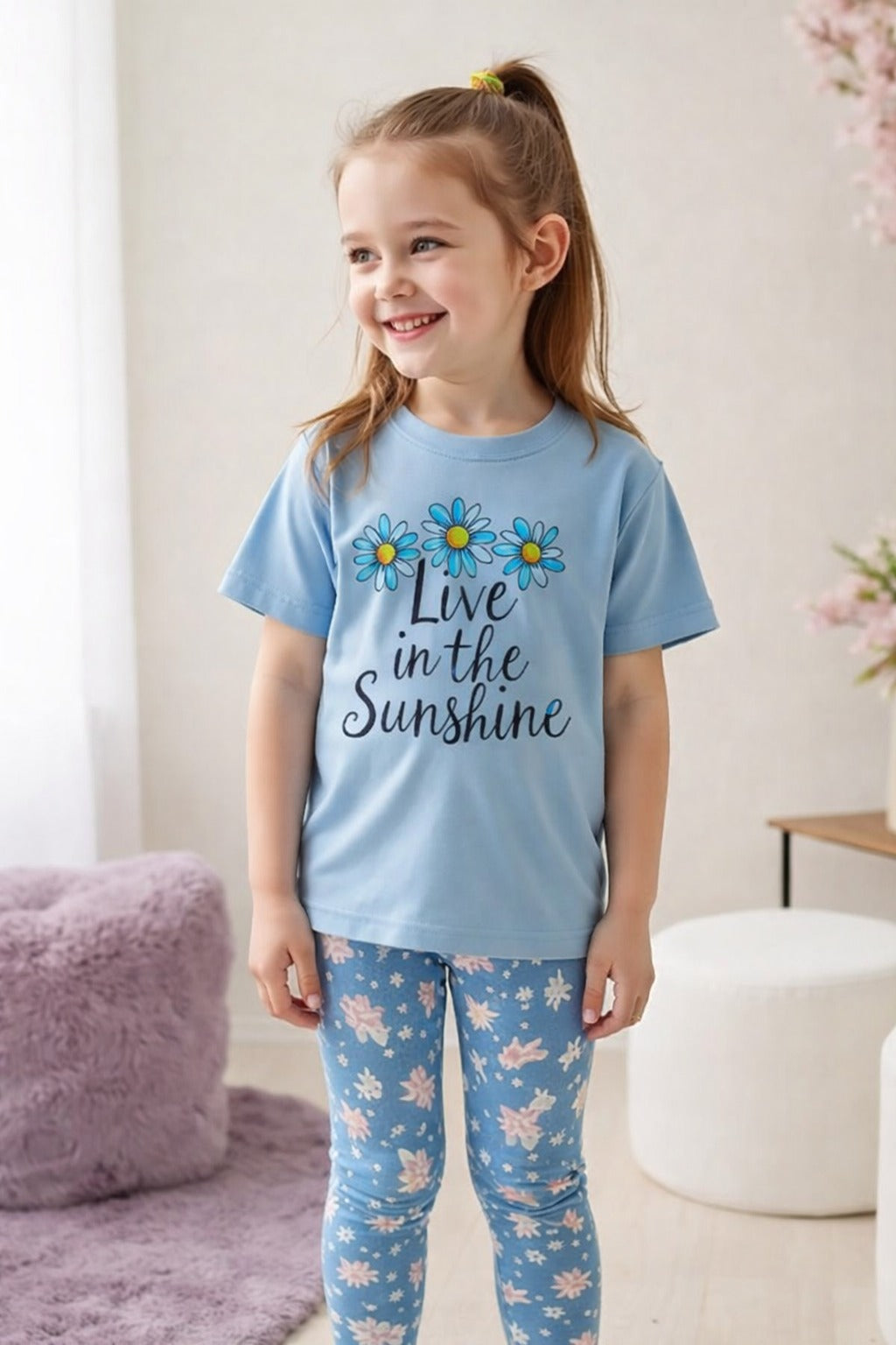 Sky blue live in the sunshine printed kids night suit