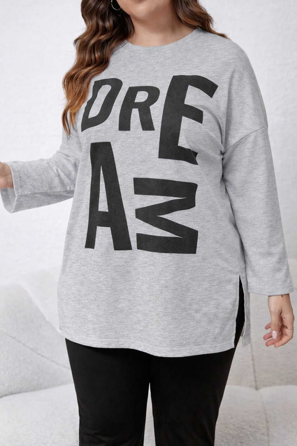 Grey Dreams long Shirt with black trouser night suit For her