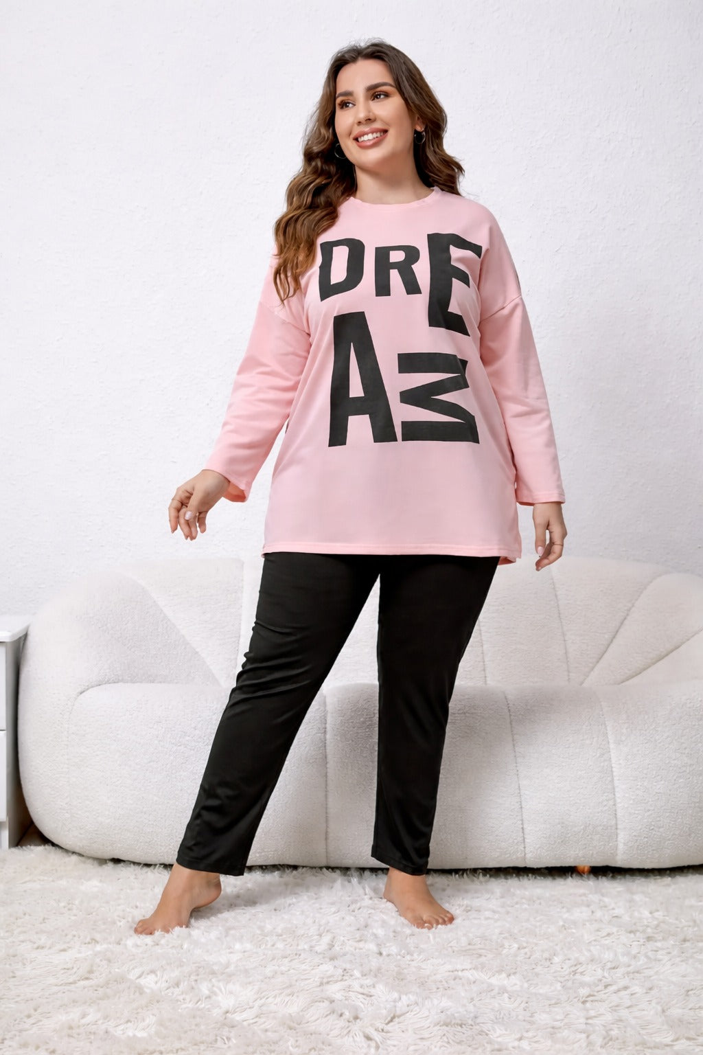 Pink Dreams long Shirt with black trouser night suit For her