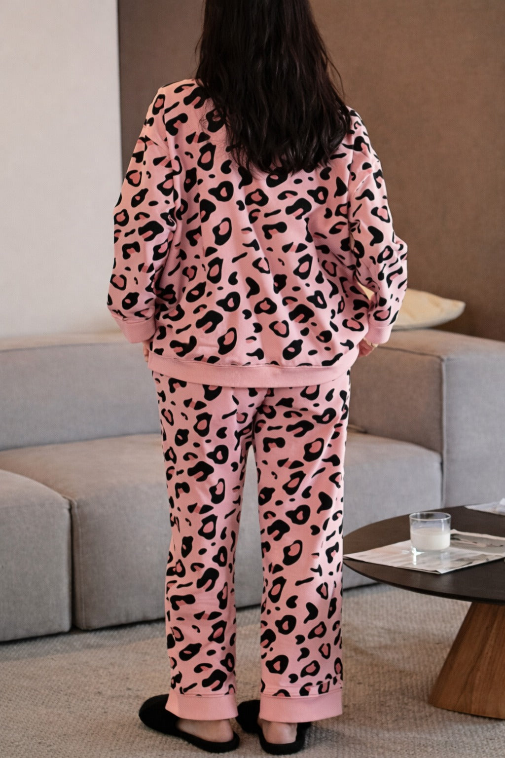 Baby Pink with cheetah printed Front button Style night suit For her