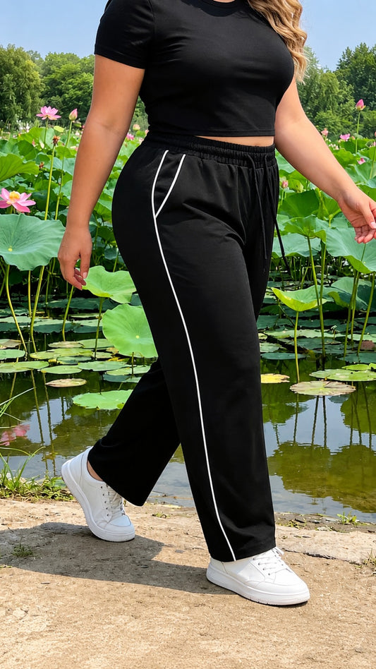 Black with White pipen Terry Baggy Plazo for her