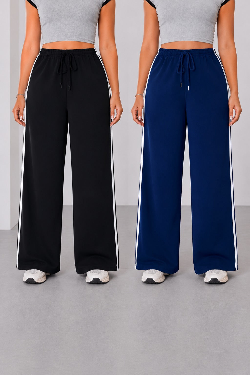 Pack of 2 Black And Navy Blue white stripes Terry Baggy Plazo for her