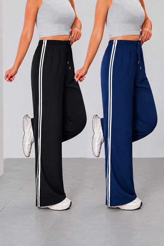 Pack of 2 Black And Navy Blue white stripes Terry Baggy Plazo for her