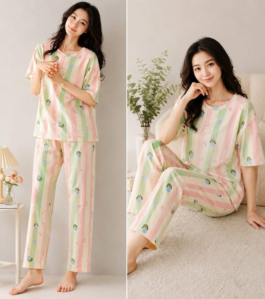 Off White Mulicolor all over flowers night suit For her