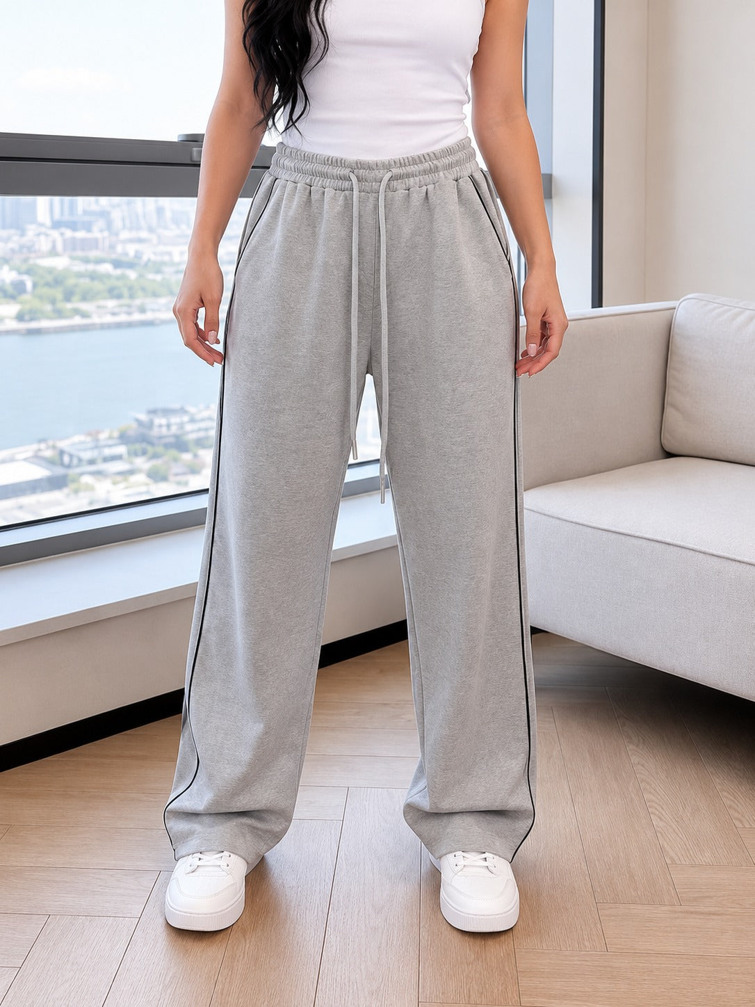 Hezel grey with Black pipen Terry Baggy Plazo for her