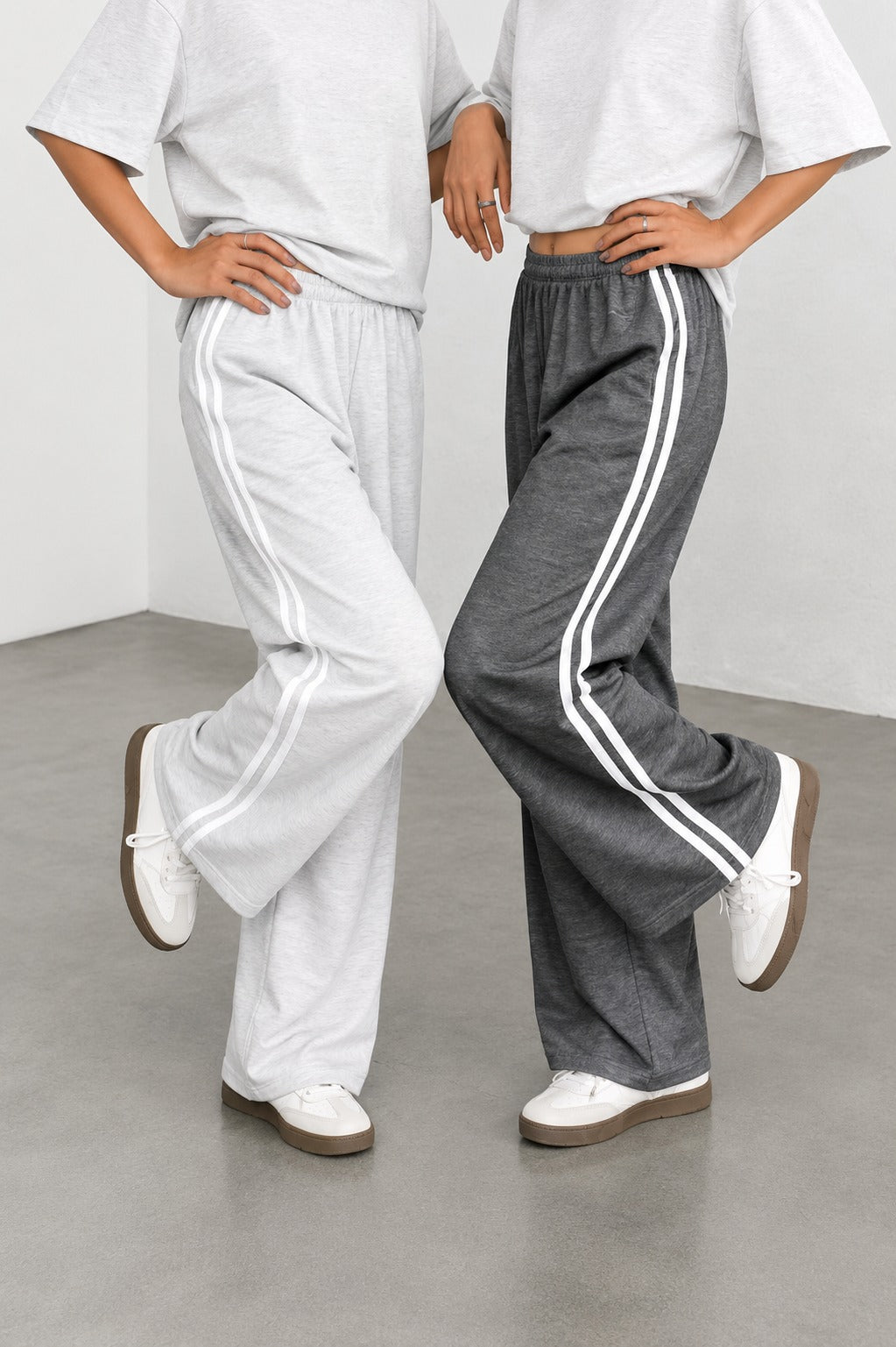 Pack of 2 white stripes hezel Grey And Charcoal Grey Terry baggy Plazo for her