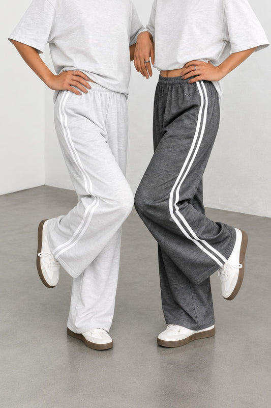 Pack of 2 white stripes hezel Grey And Charcoal Grey Terry baggy Plazo for her