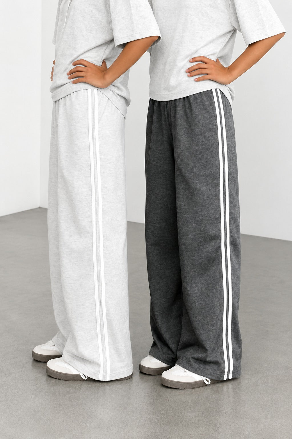 Pack of 2 white stripes hezel Grey And Charcoal Grey Terry baggy Plazo for her