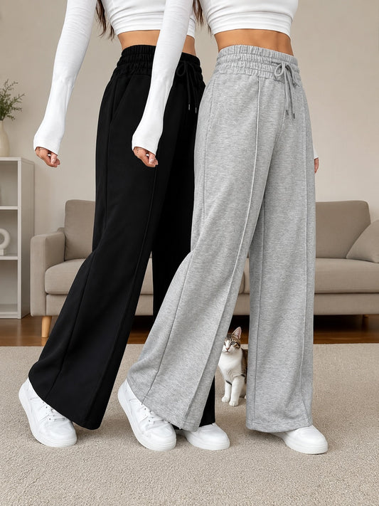 Pack of 2 front stitch Black And hazel Grey Terry baggy Plazo for her
