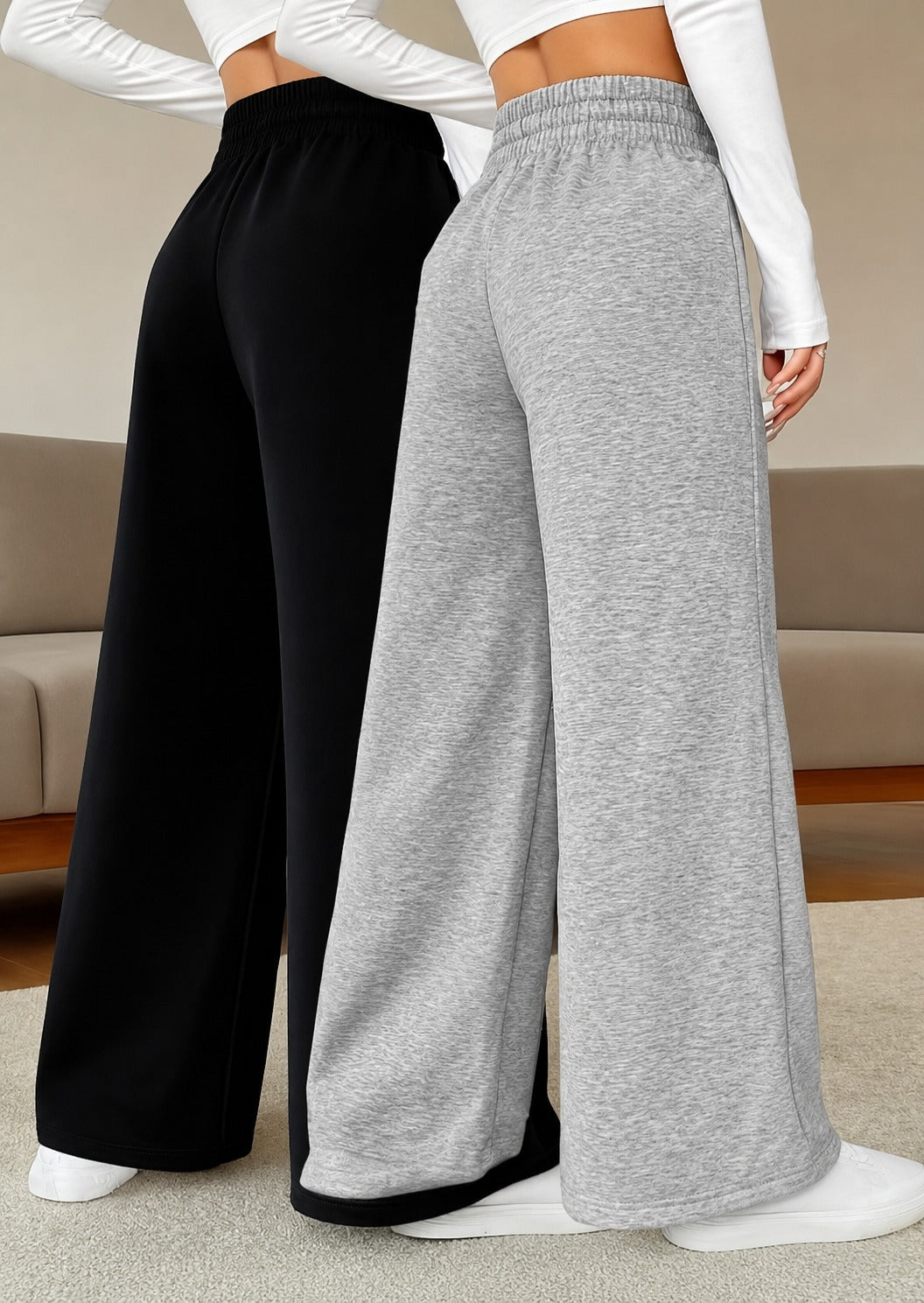 Pack of 2 front stitch Black And hazel Grey Terry baggy Plazo for her
