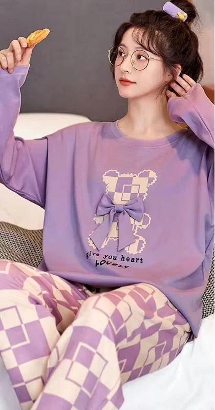 Lilac Give your heart Lovely Full Sleeves with Printed Pajama The Ultimate Dream Wear Sleep Suit