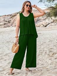 Green Sleeveless Shirt With Plazo Pajama Suit For Her
